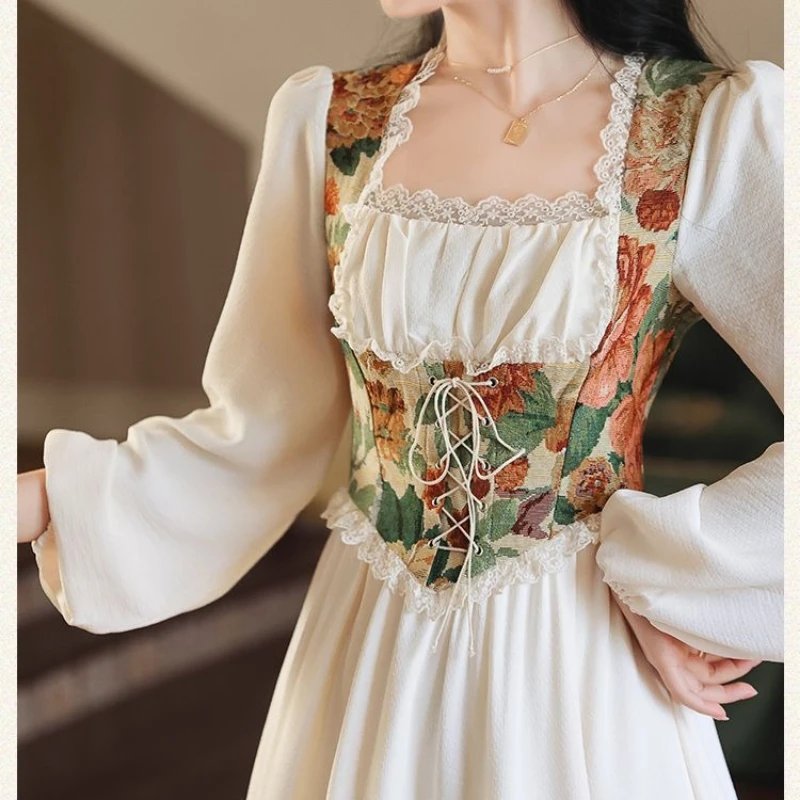 Vintage Floral Corset Midi Dress