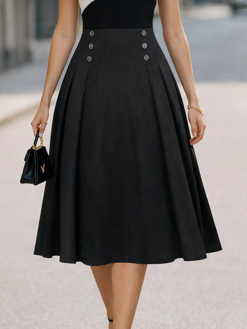 Elegant High Waist A-Line Midi Skirt