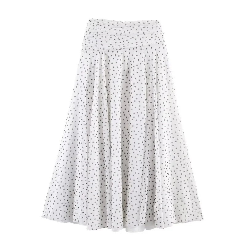 Elegant Summer Polka Dot Midi Skirt