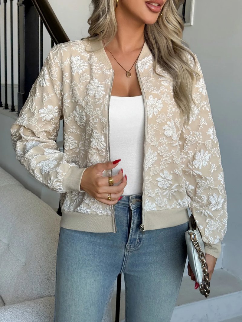 Elegant Embroidered Zipper Jacket