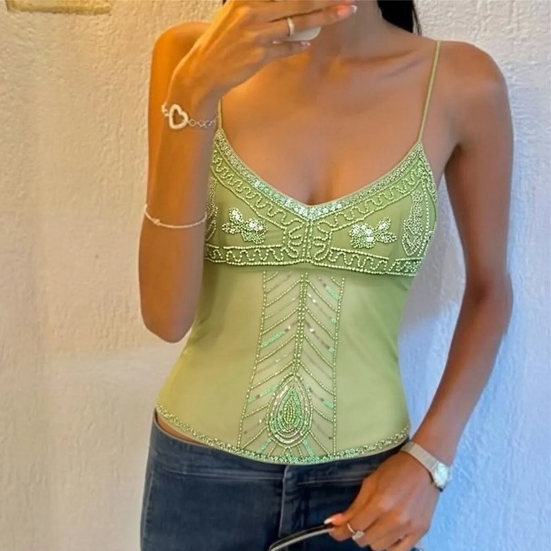 Chic Y2K Sequin Mesh Cami Top
