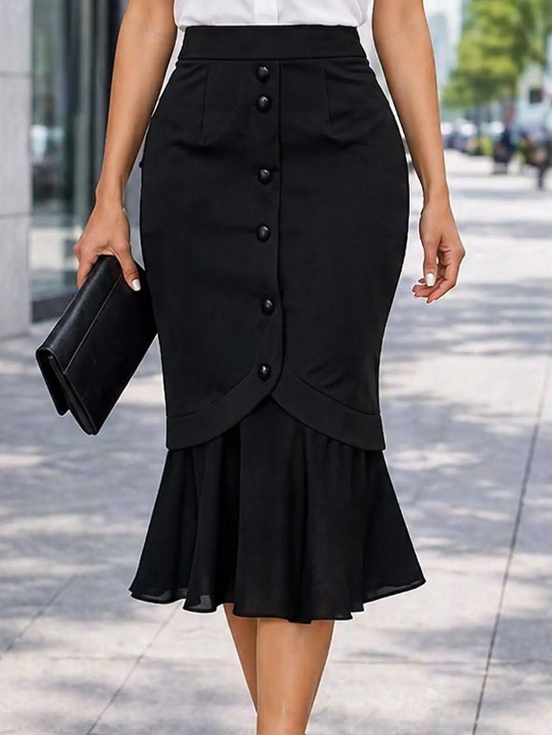 Elegant Black Mermaid Midi Skirt