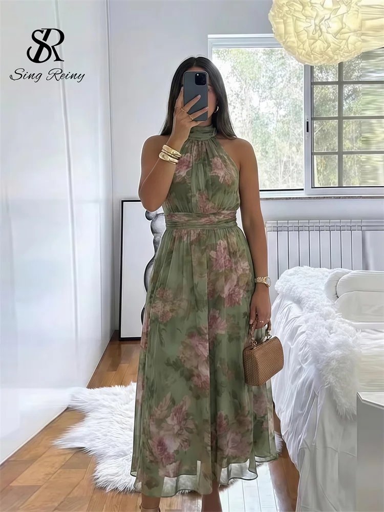 Elegant Green Floral Maxi Dress