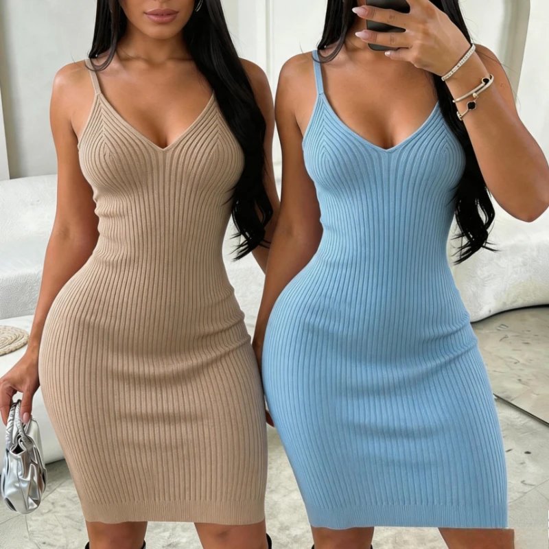 Light Blue Ribbed Midi Sundress