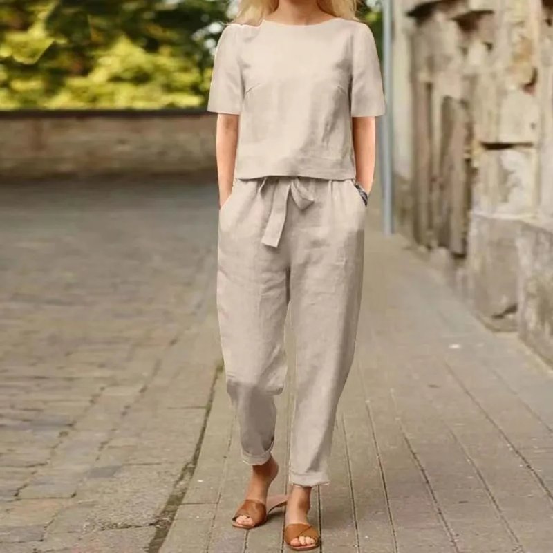 Summer Cotton Linen Two-Piece Set