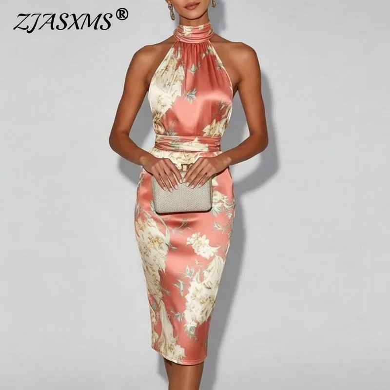 Elegant Floral Satin Bodycon Dress