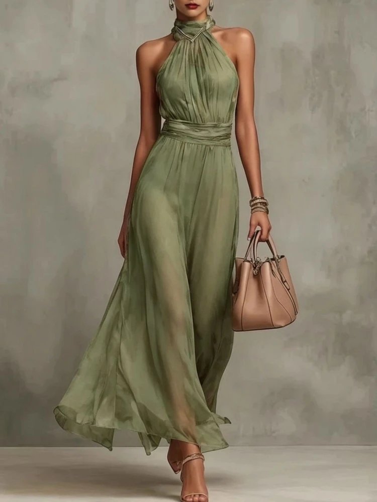 Elegant Halter Maxi Chiffon Dress