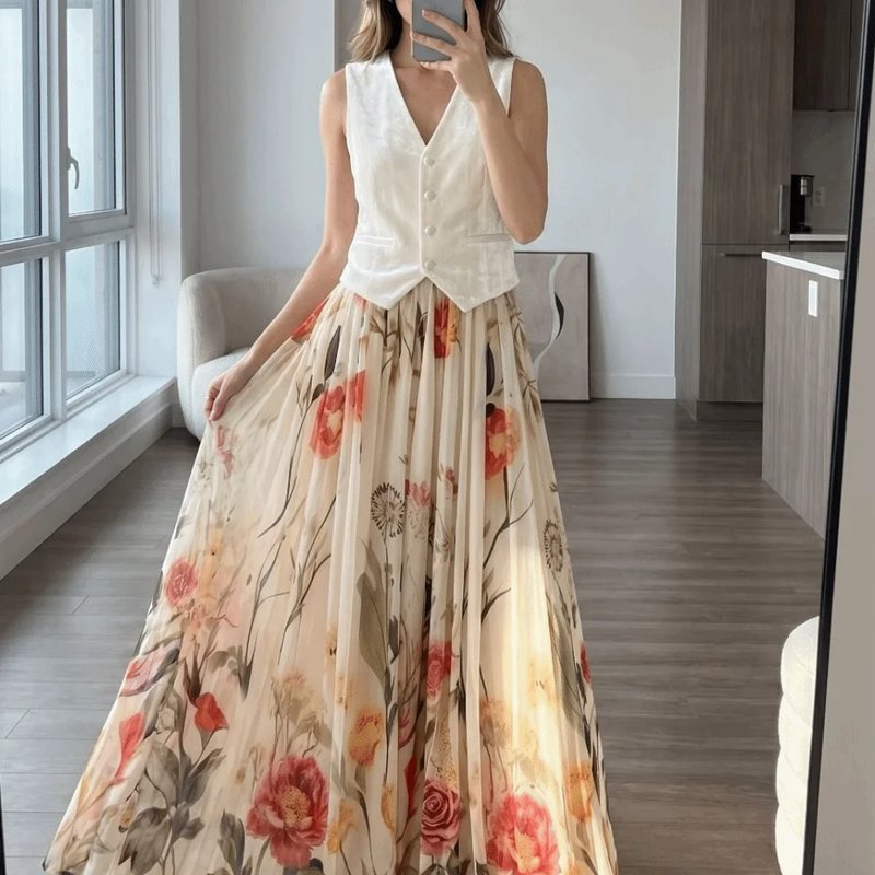 Floral Embroidered A-Line Skirt