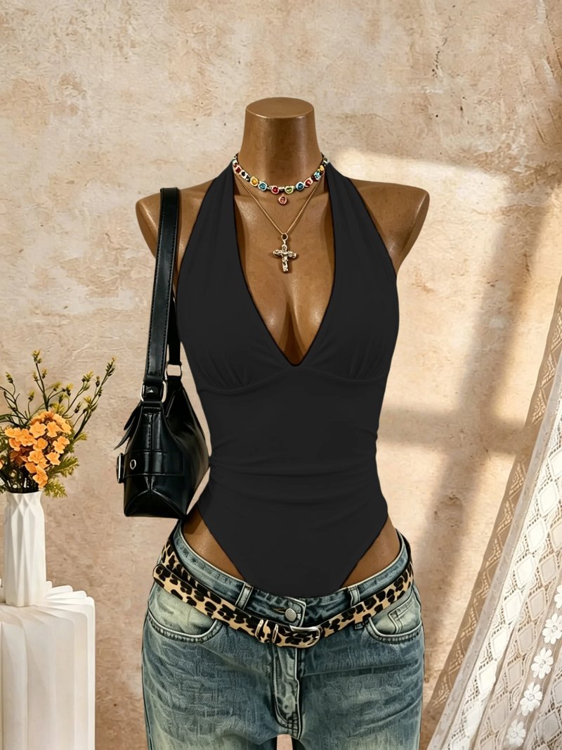 Chic Deep V Neck Bodysuit