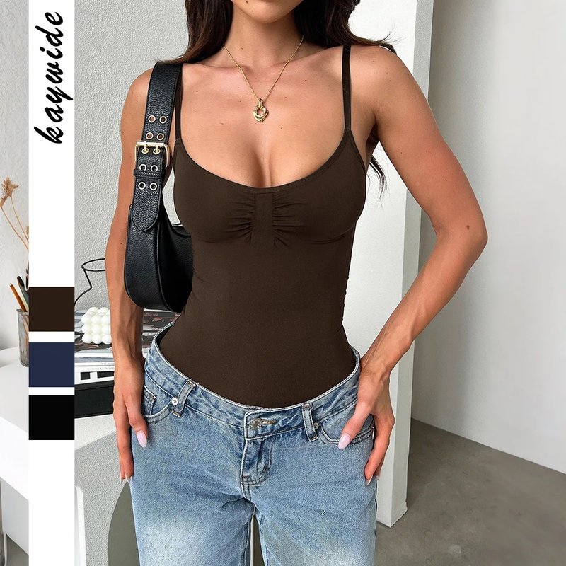 Chic U-Neck Ruched Bodysuit