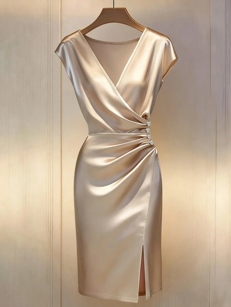 Elegant V-Neck Satin Dress
