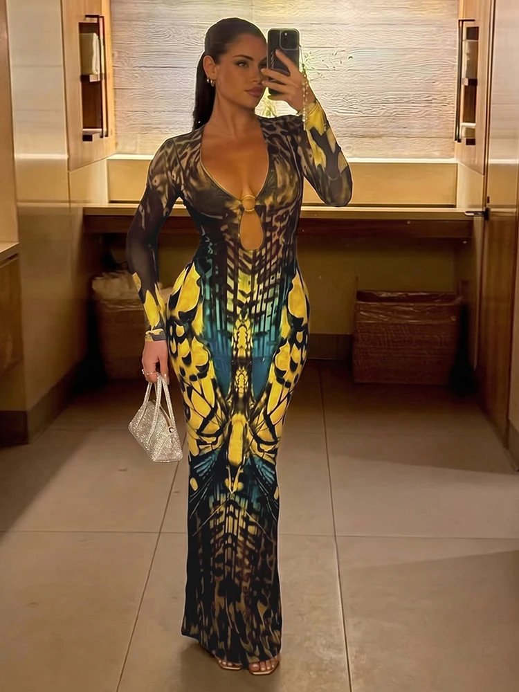 Elegant Butterfly Print Bodycon Dress