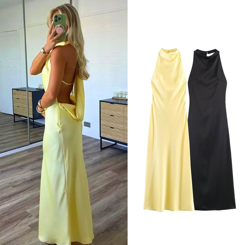 Elegant Backless Satin Evening Dress