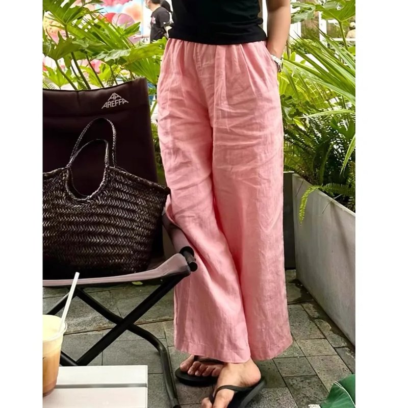 Women's Pink Wide Leg Linen Pants