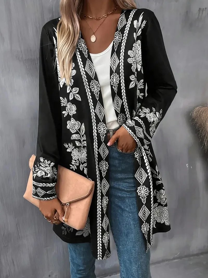 Floral Print Buttonless Cardigan