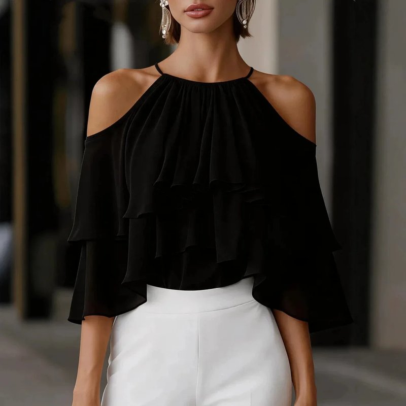 Chic Cold Shoulder Halter Blouse