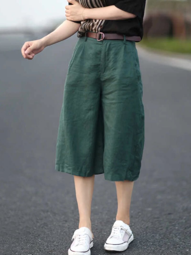 High-Waist Wide Leg Cotton Pants