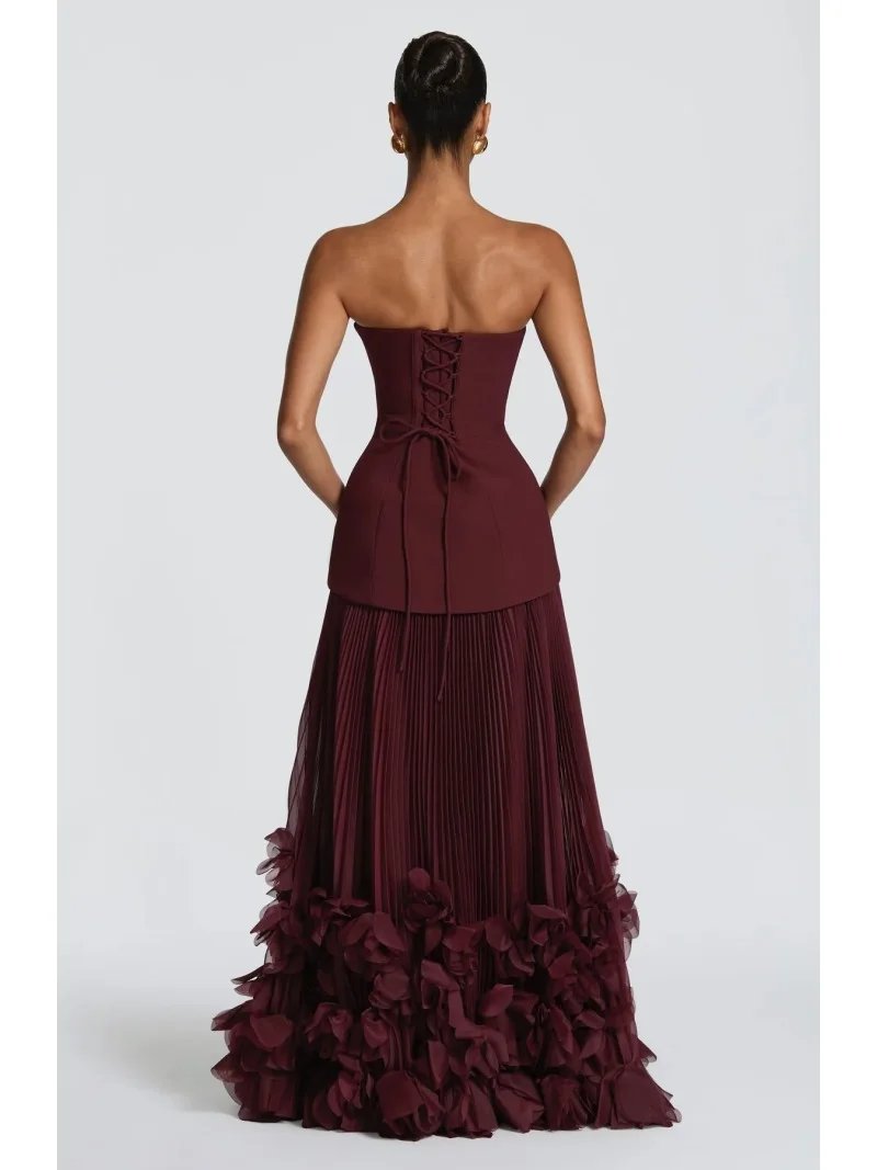 Elegant Strapless Burgundy Corset Dress