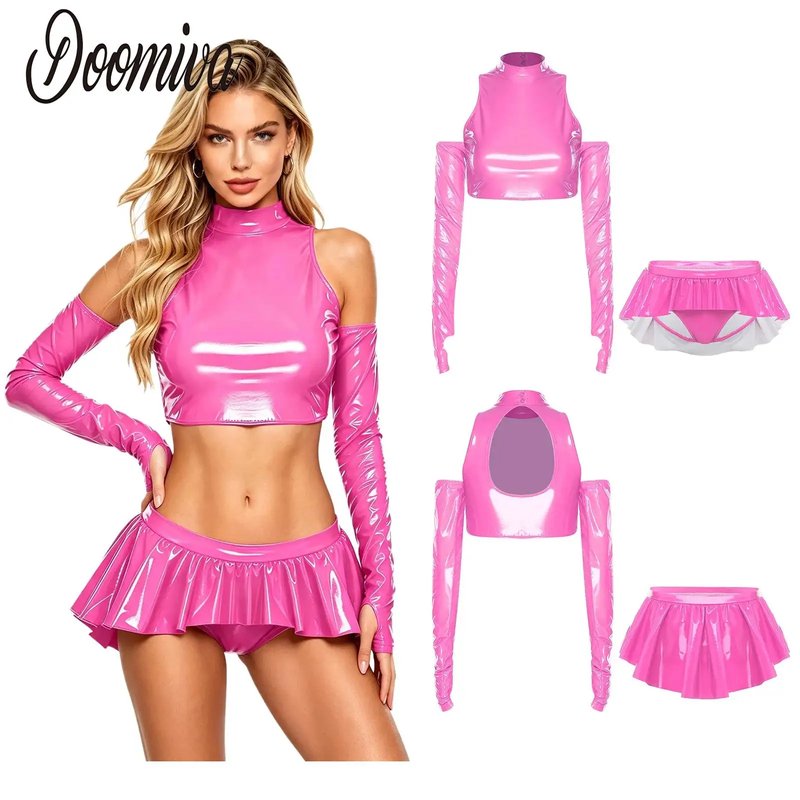 Chic Patent Leather Outfit Set
