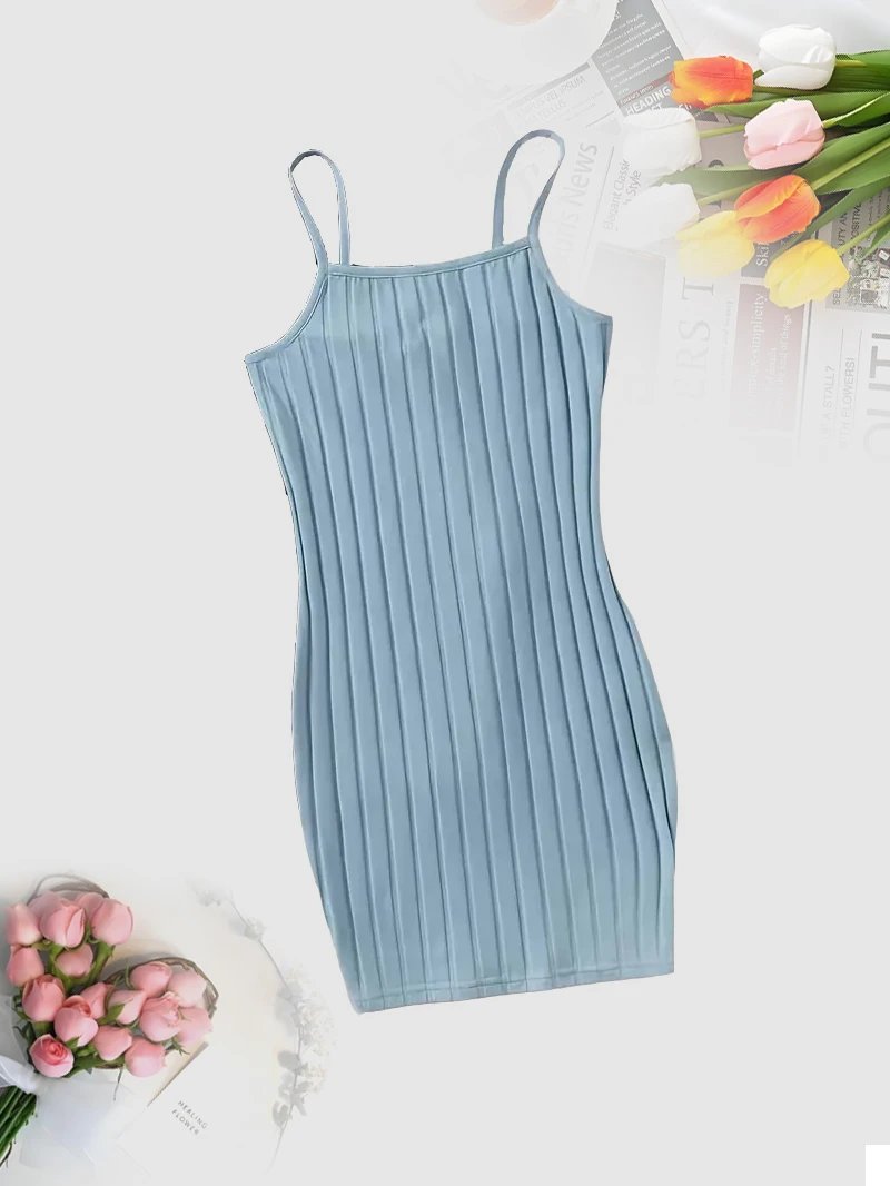 Chic Ribbed Spaghetti Strap Mini Dress