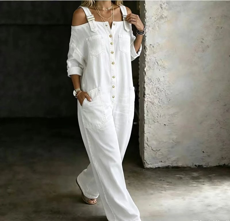 Chic Off-Shoulder Denim Jumpsuit