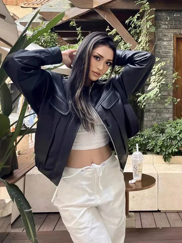 Stylish Black Faux Leather Biker Jacket