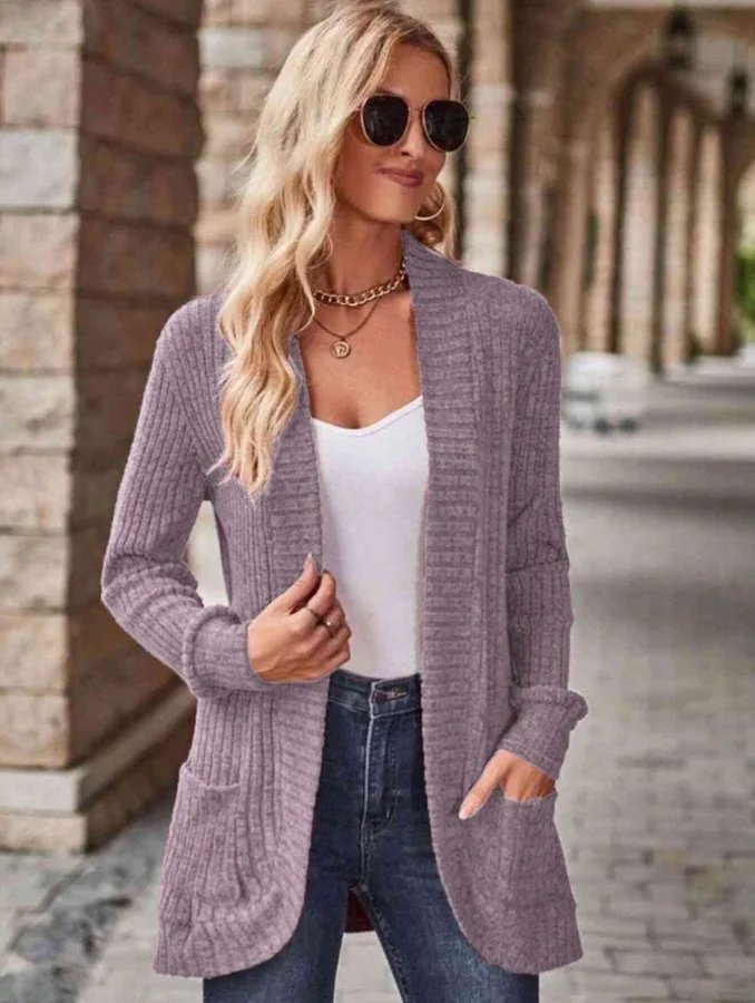 Cozy Ribbed Knit Cardigan with Pockets