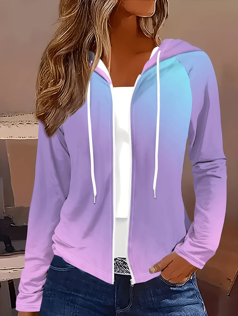 Gradient Color Block Zip-Up Hoodie