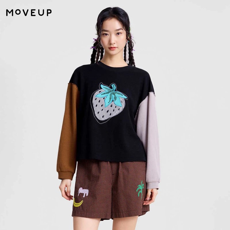 Strawberry Embroidered Cropped Sweatshirt