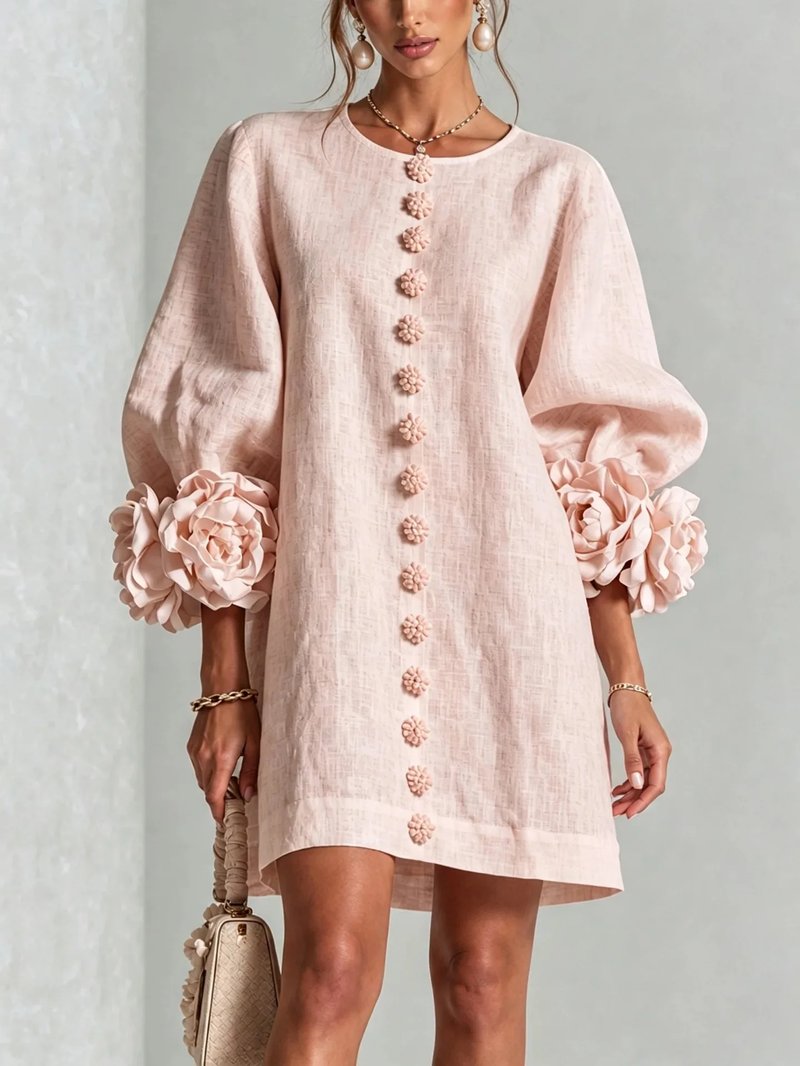 Elegant Floral Lantern Sleeve Dress