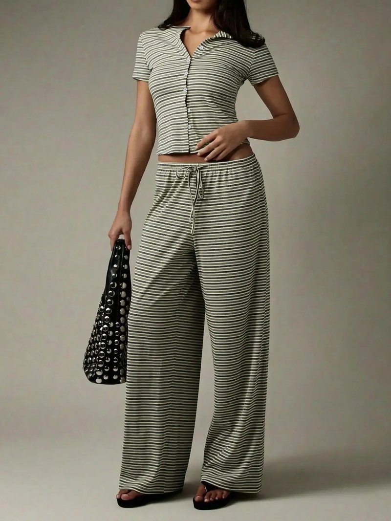 Casual Striped Top and Pants Set