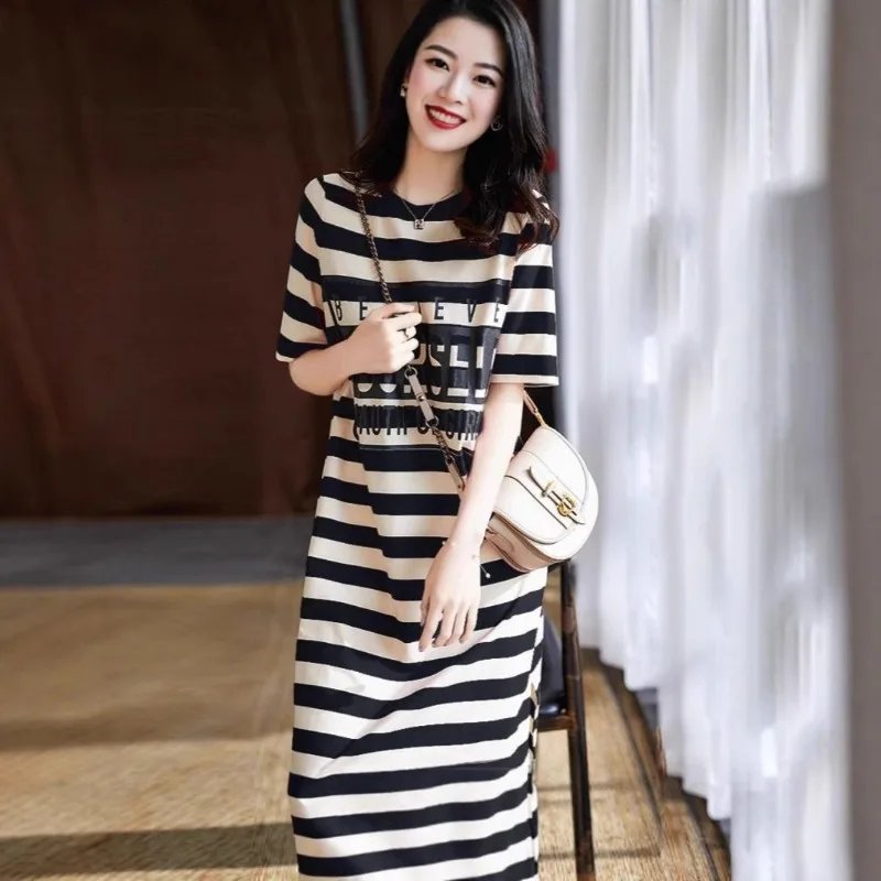 Summer Striped Midi Dress for Women