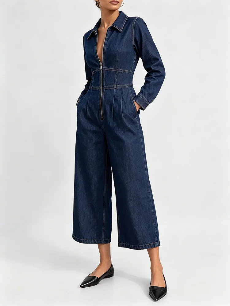Chic Women's Denim Wide Leg Jumpsuit