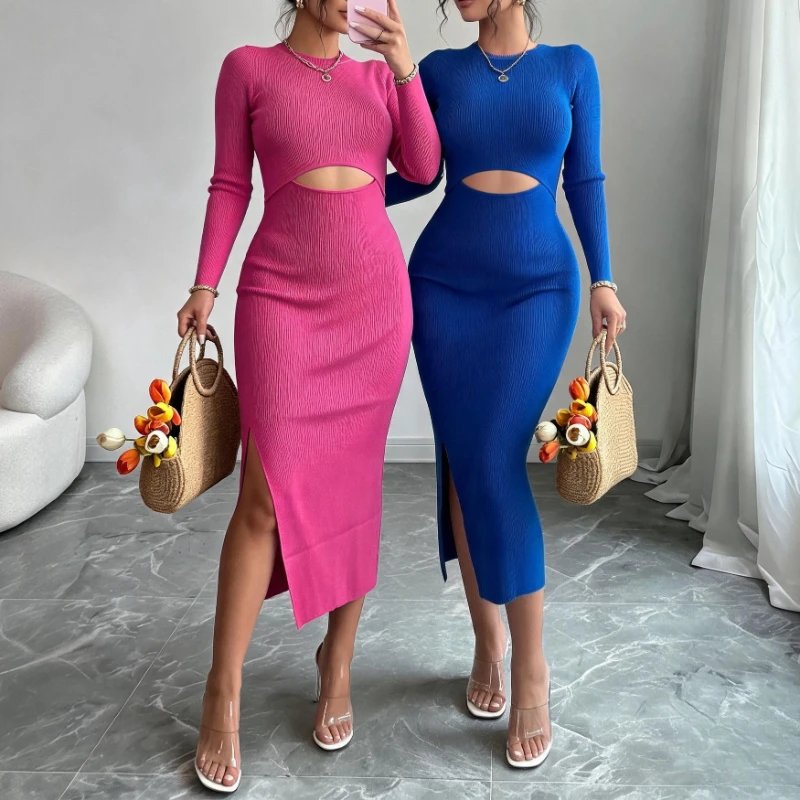 Elegant Cutout Knit Maxi Dress