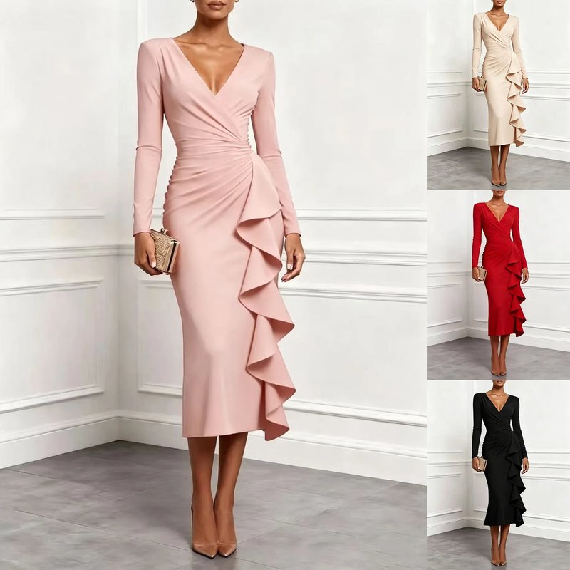 Elegant V-Neck Midi Dress