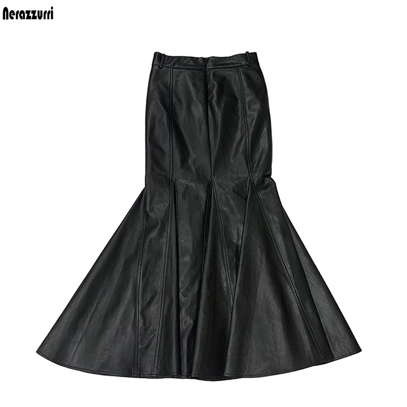 Elegant Black Faux Leather Midi Skirt