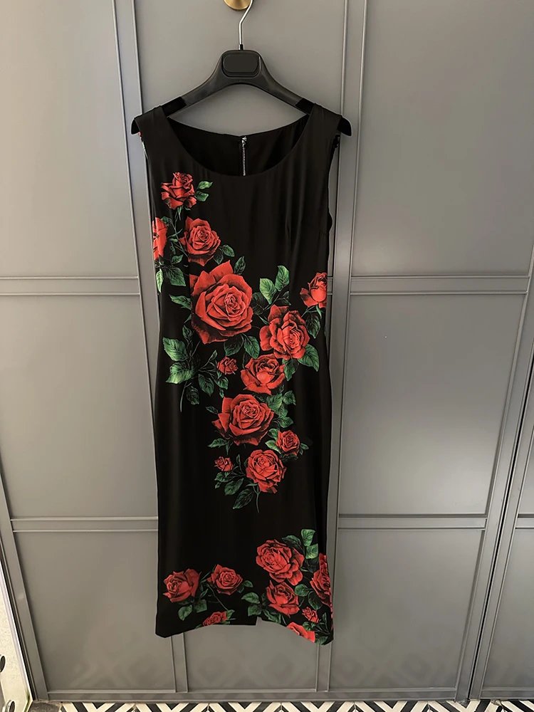 Vintage Rose Silk Midi Dress