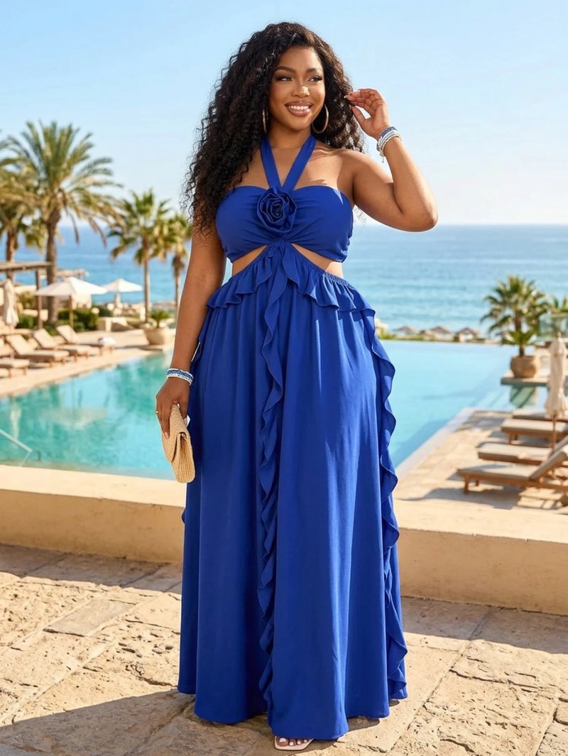 Elegant Plus Size Halter Maxi Dress