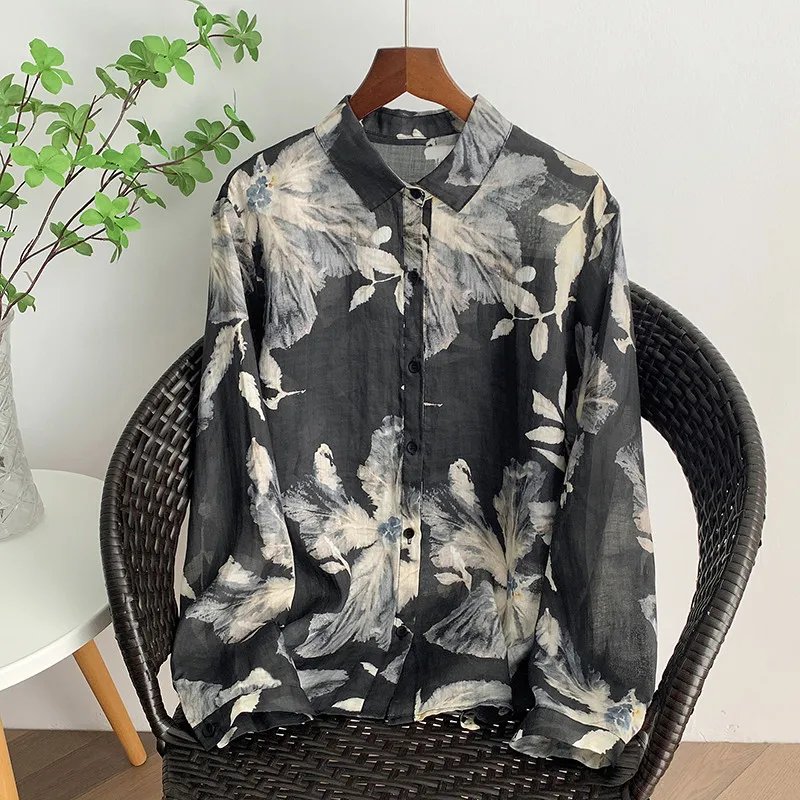 Plus Size Floral Linen Shirt