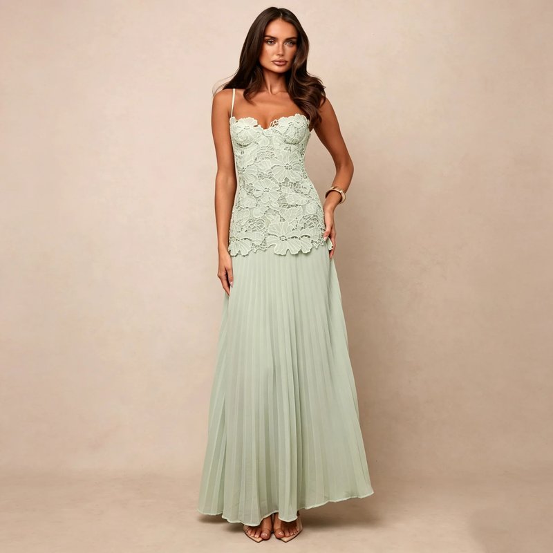 Elegant Green Lace Maxi Dress