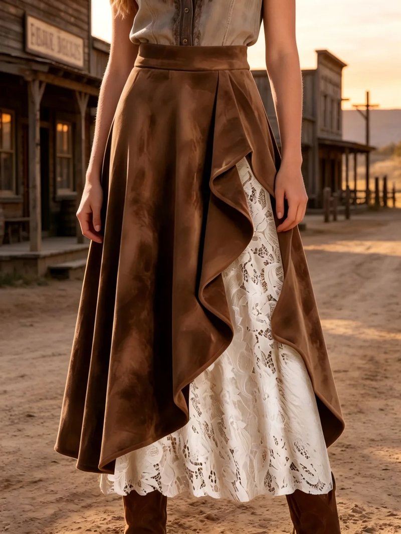 Chic Retro Faux Suede A-Line Skirt