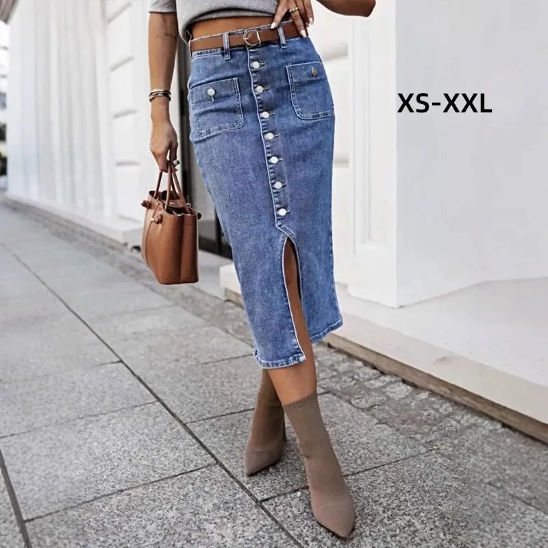 Plus Size Denim Midi Skirt
