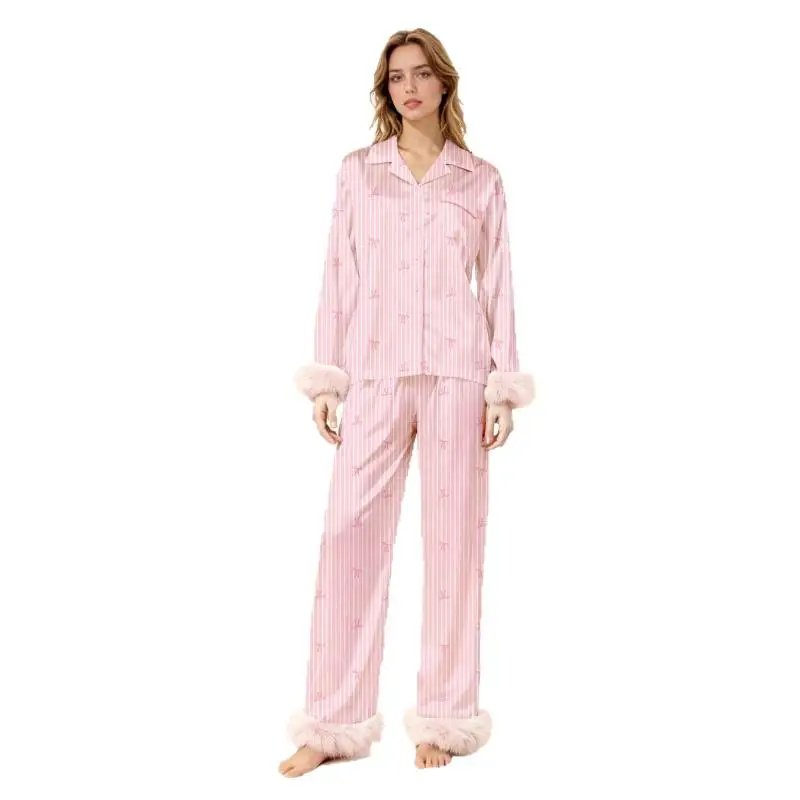 Striped Satin Pajama Set for Women