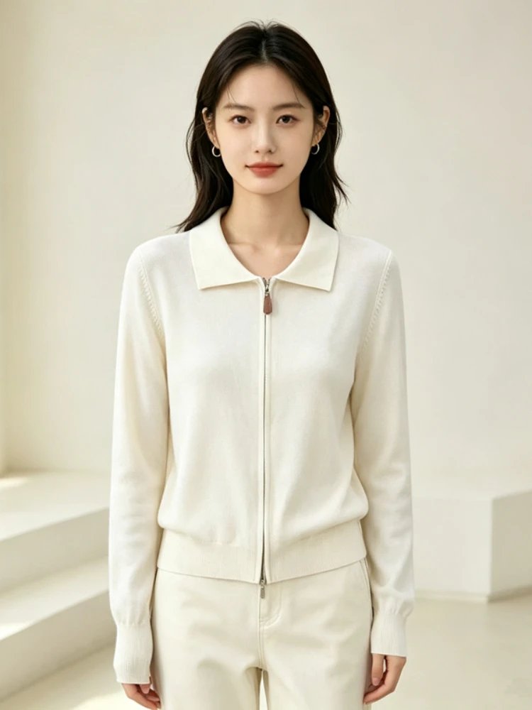 Chic Grey Polo Collar Cardigan