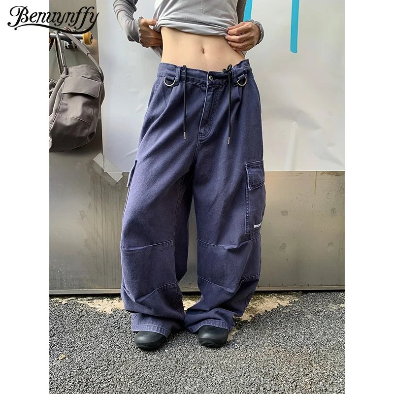 Retro Wide Leg Cargo Jeans for Women