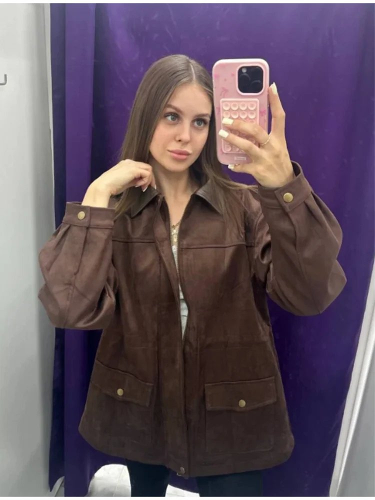 Vintage Faux Suede Utility Jacket