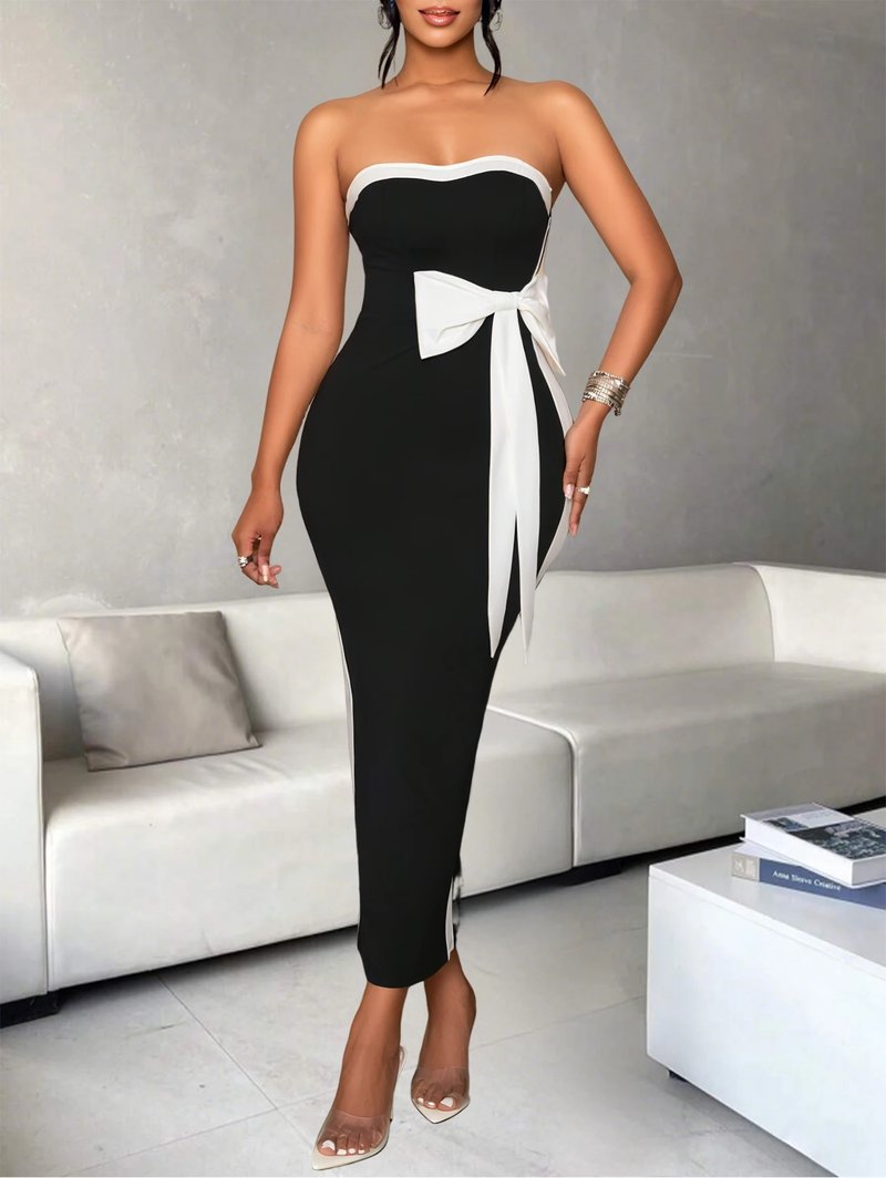 Elegant One-Shoulder Color Block Dress