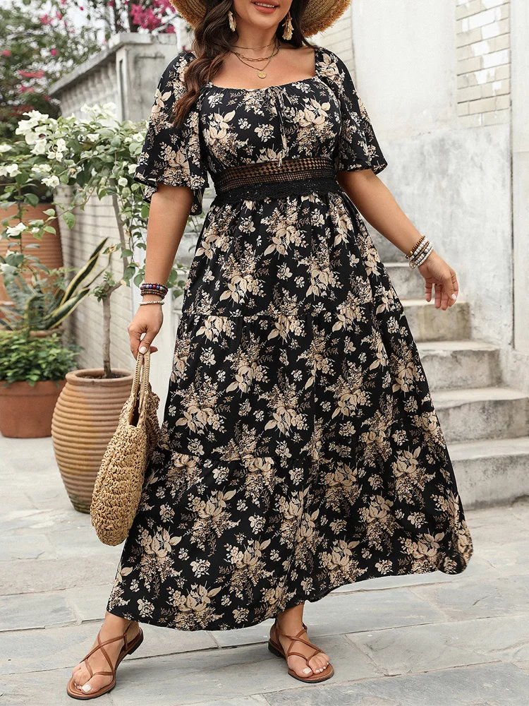 Plus-Size Boho Floral Maxi Dress