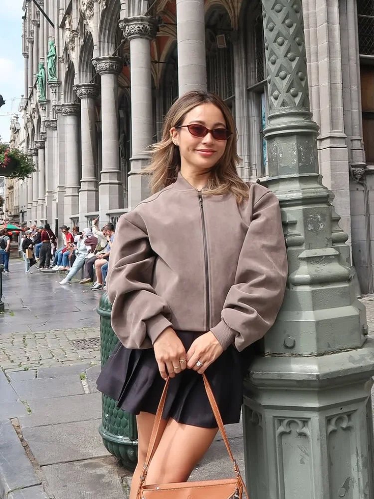 Chic Cropped Stand Collar Jacket