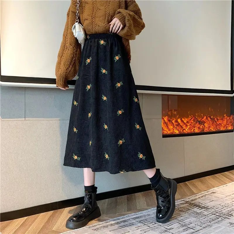 Floral Embroidered Midi Skirt